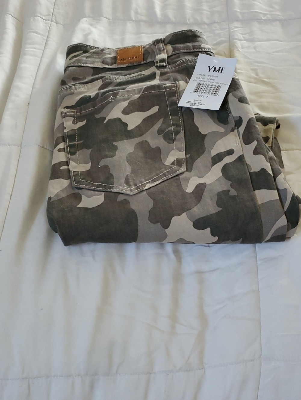 YMI Women's Ankle Camo Jeans in Olive and Gray